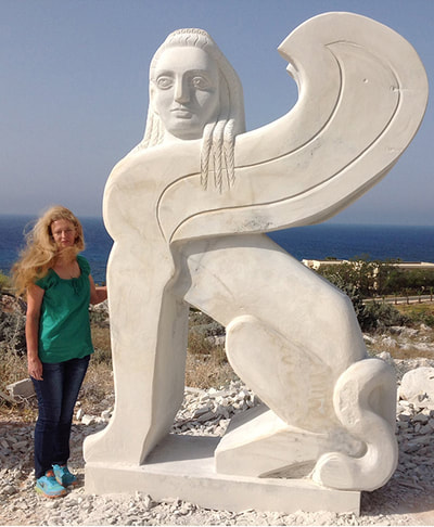 “Greek Sphinx”, 2015, sandstone, 300x200x70 cm, Ayia Napa, Cyprus, with other author.